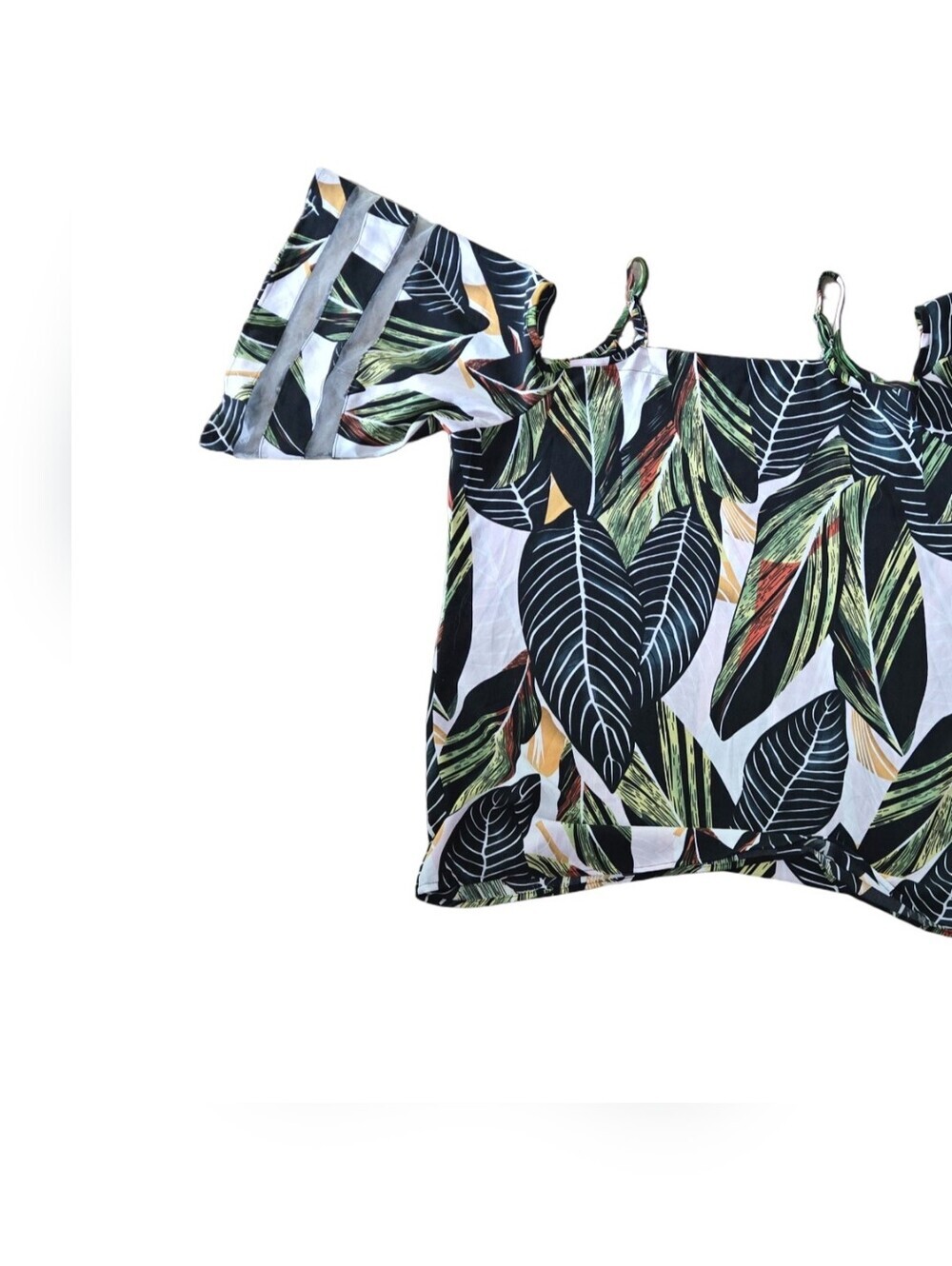 Tropical Cold-Shoulder Leaf Print Top Travel Resortwear Beach Summer Vacation XL - Picture 9 of 9
